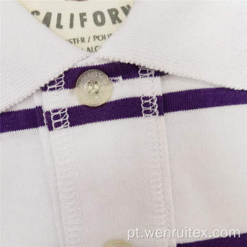 Camiseta polo de lapela de manga curta de algodão listrado de poliéster